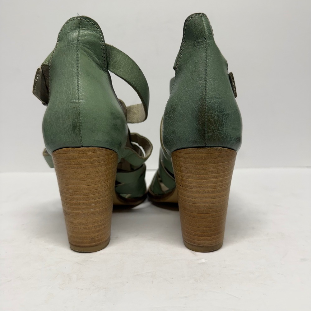 Seychelles Sage Green Leather Caged Gladiator Block Heel Sandals Size 8 - Picture 5 of 9